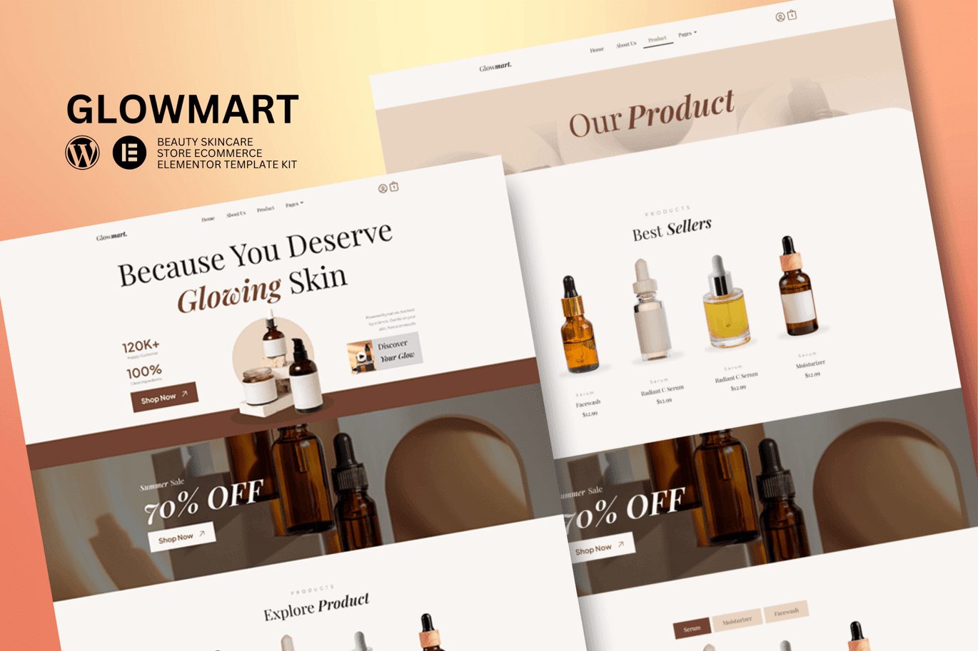 Glowmart – Beauty Cosmestics and Skincare Ecommerce Elementor Template Kit