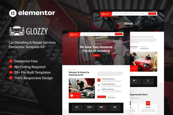Glozzy – Car Detailing and Repair Service Elementor Template Kit