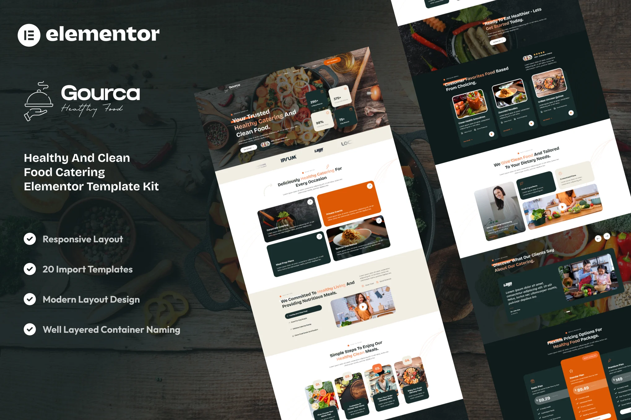 Gourca – Healthy and Clean Food Catering Elementor Template Kit
