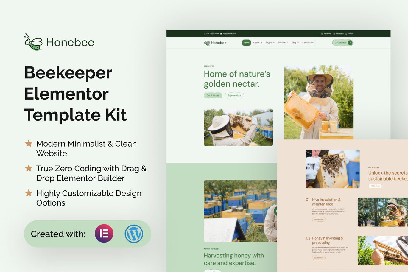 Honebee – Beekeeper Elementor Template Kit