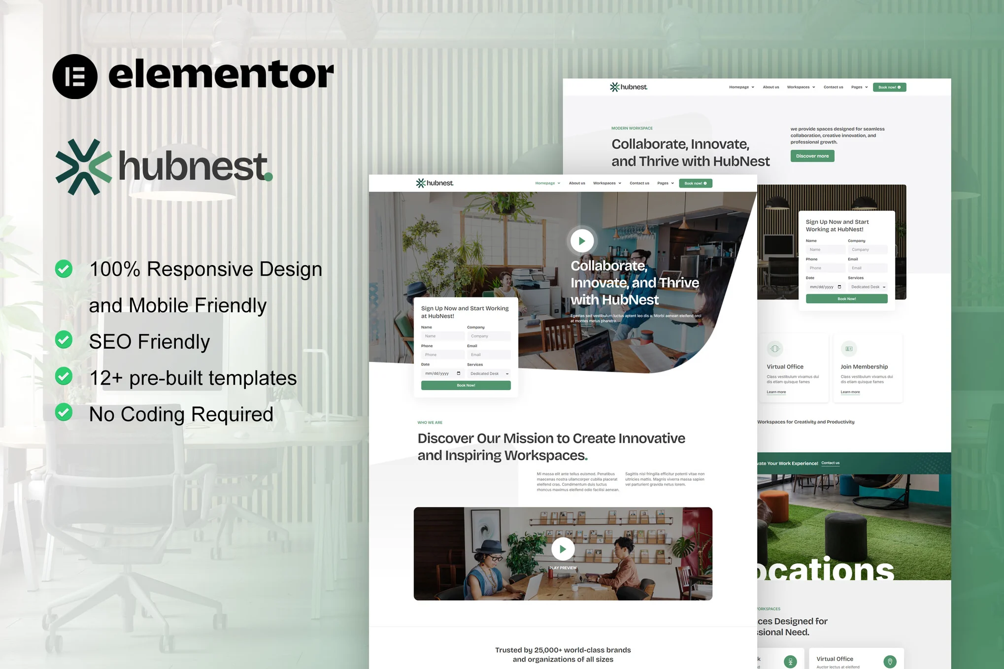 Hubnest – Coworking Space and Virtual Office Elementor Pro Template Kit