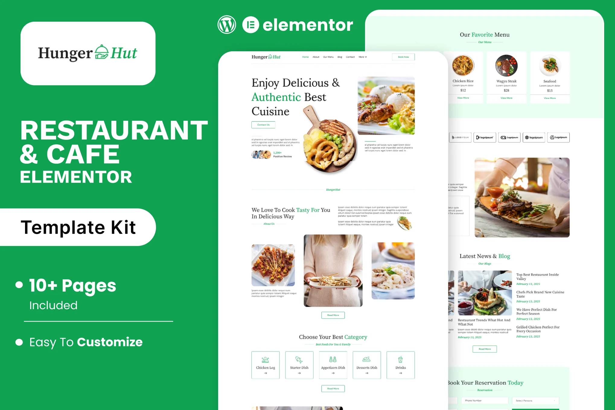 HungerHut – Restaurant and Cafe Elementor Template Kit
