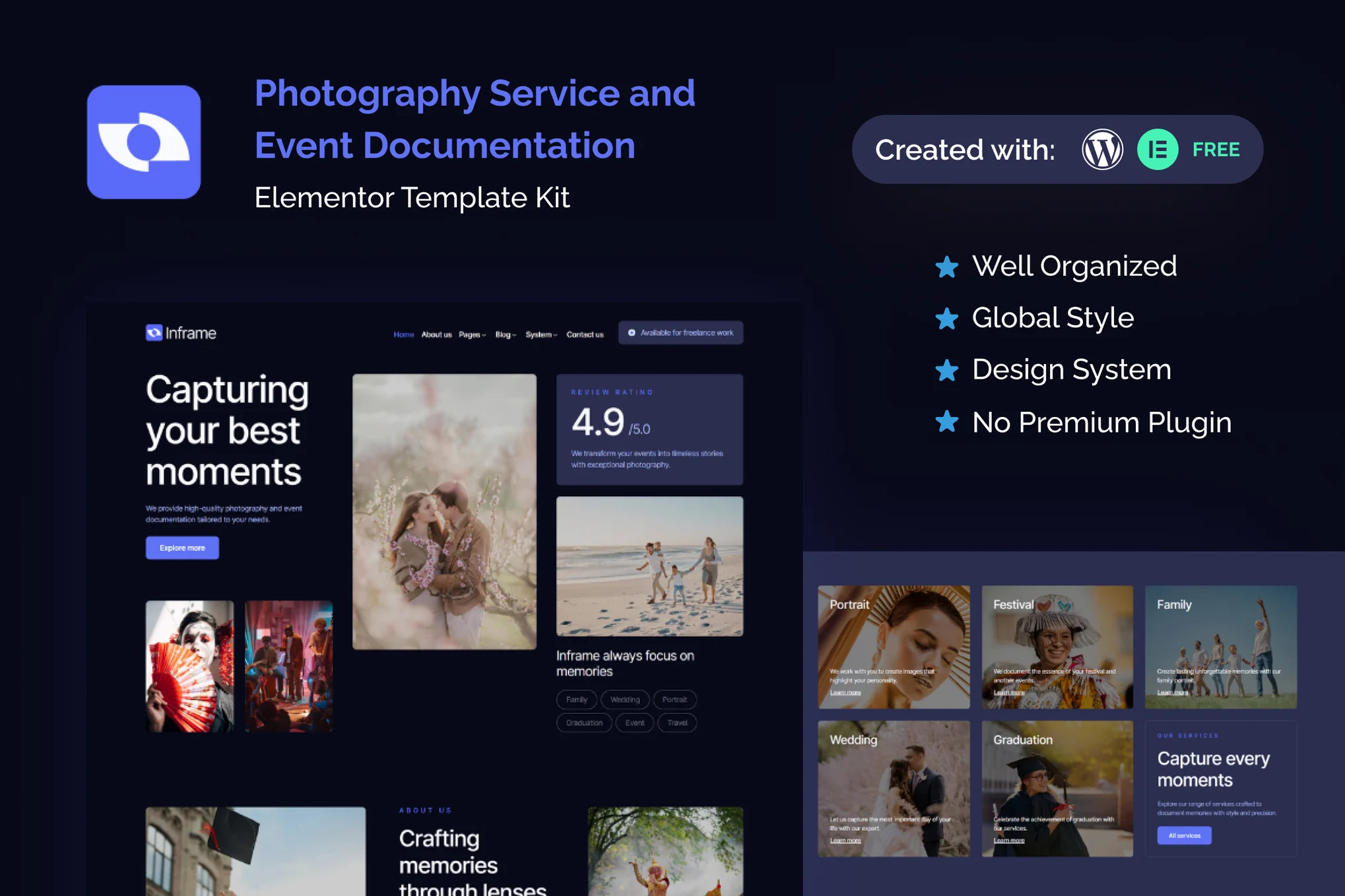 Inframe – Photography Service and Event Documentation Elementor Template Kit