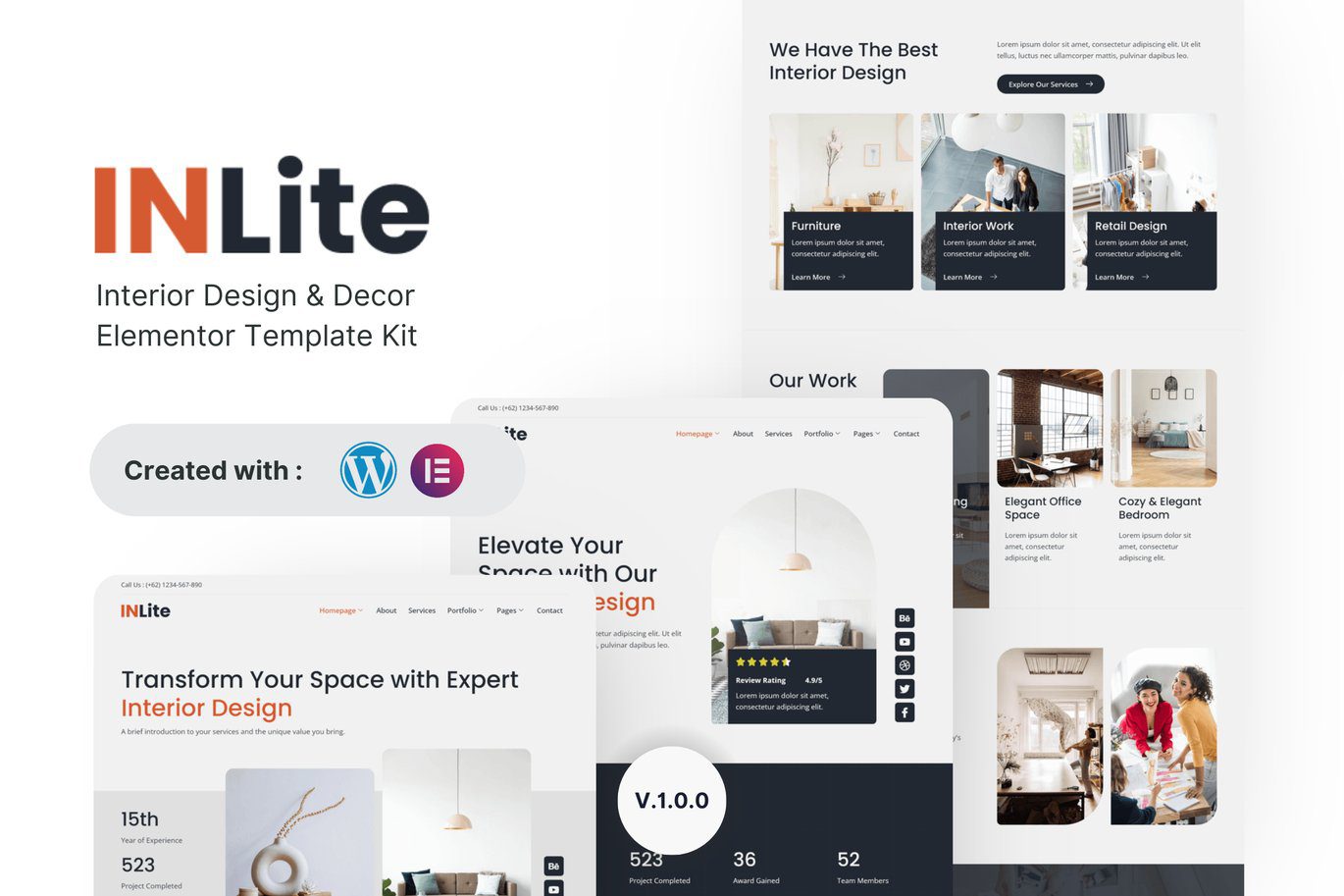 Inlite – Interior Design and Decor Elementor Template Kit