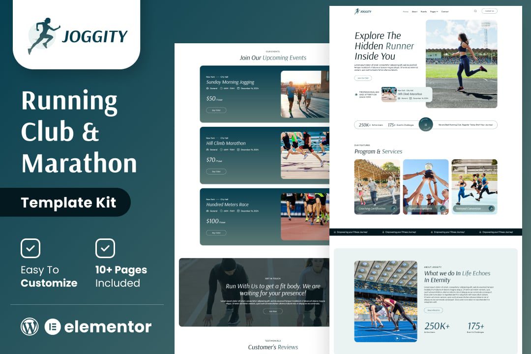 Joggity – Marathon Race and Running Elementor Template Kit