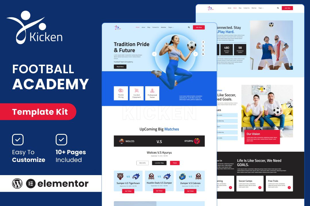 Kicken – Football and Sports Academy Elementor Template Kit