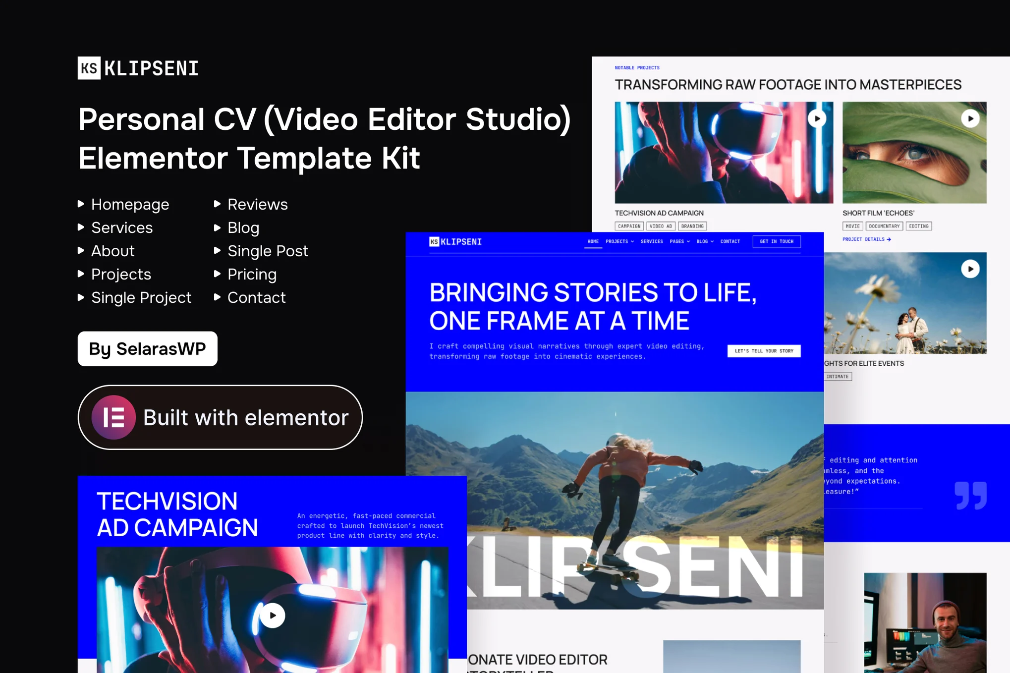 KlipSeni – Personal CV Video Editor Elementor Template Kit