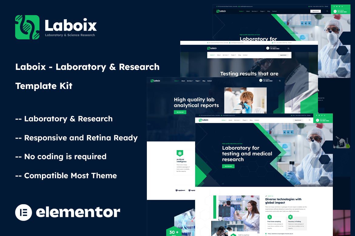 Laboix – Laboratory and Research Elementor Template Kit