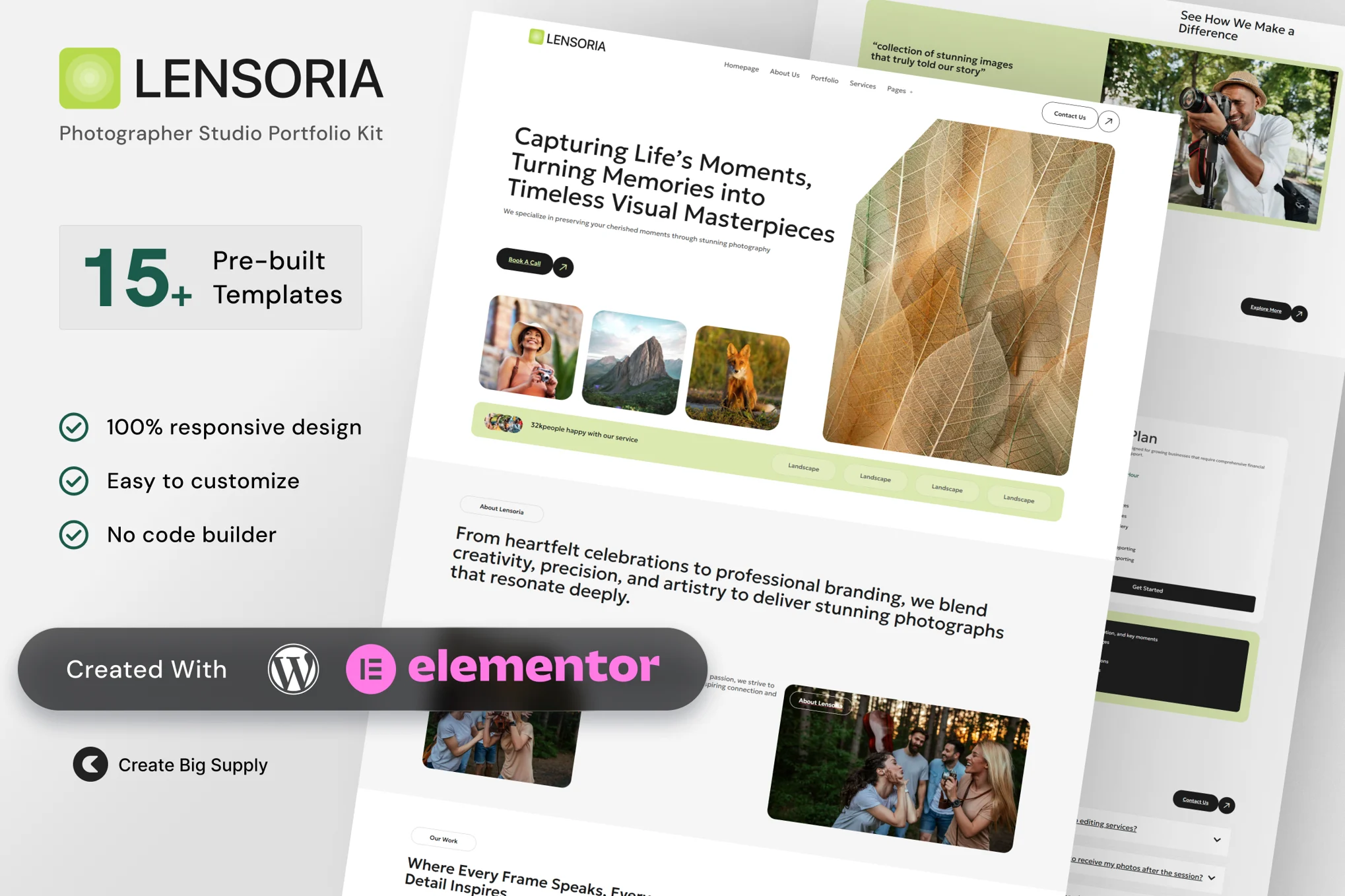 Lensoria – Photographer Studio Portfolio Elementor Template Kit