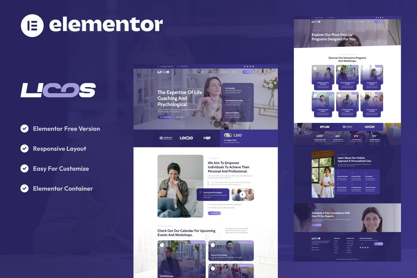Licos – Life Coach and Psychologist Services Elementor Template Kit
