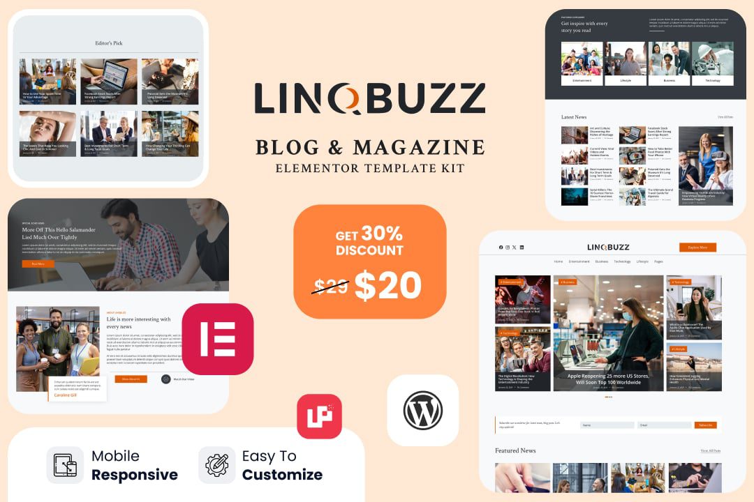 Linqbuzz – Blog and Magazine Elementor Pro Template Kit