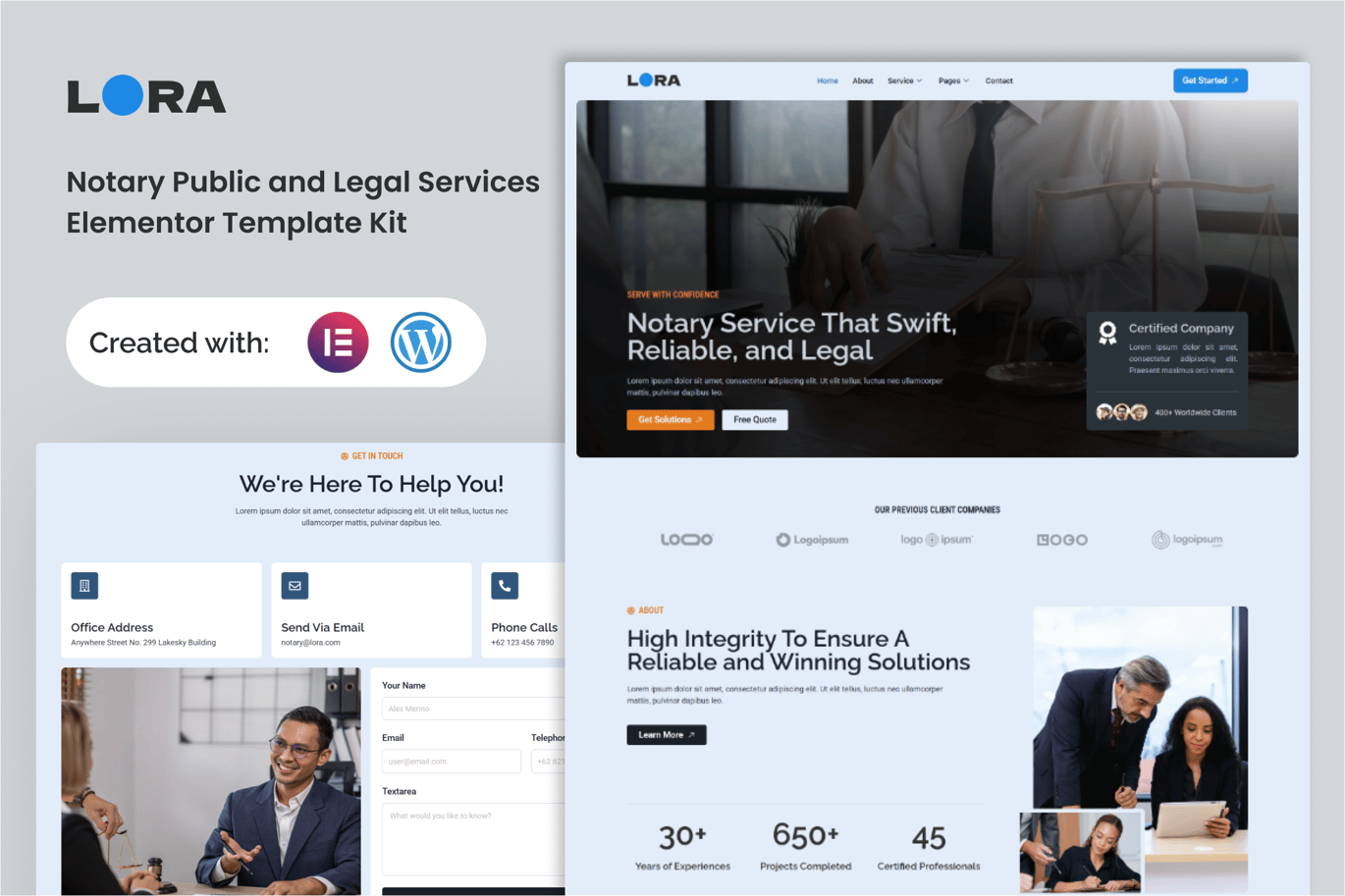 Lora – Notary Public and Legal Services Elementor Template Kit