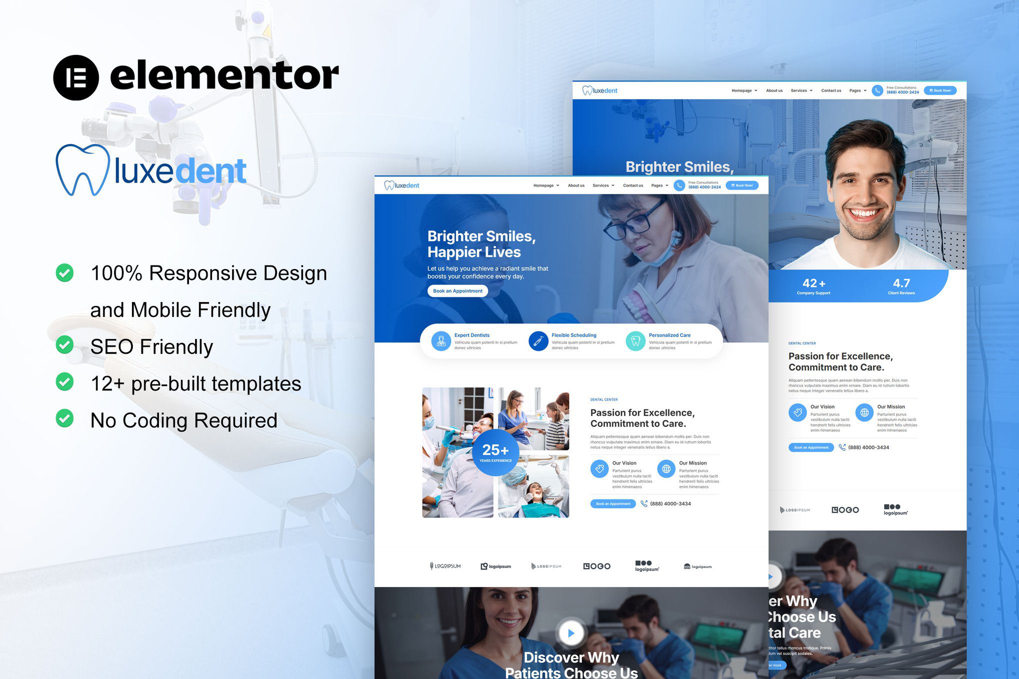 LuxeDent – Dentist and Dental Care Elementor Pro Template Kit