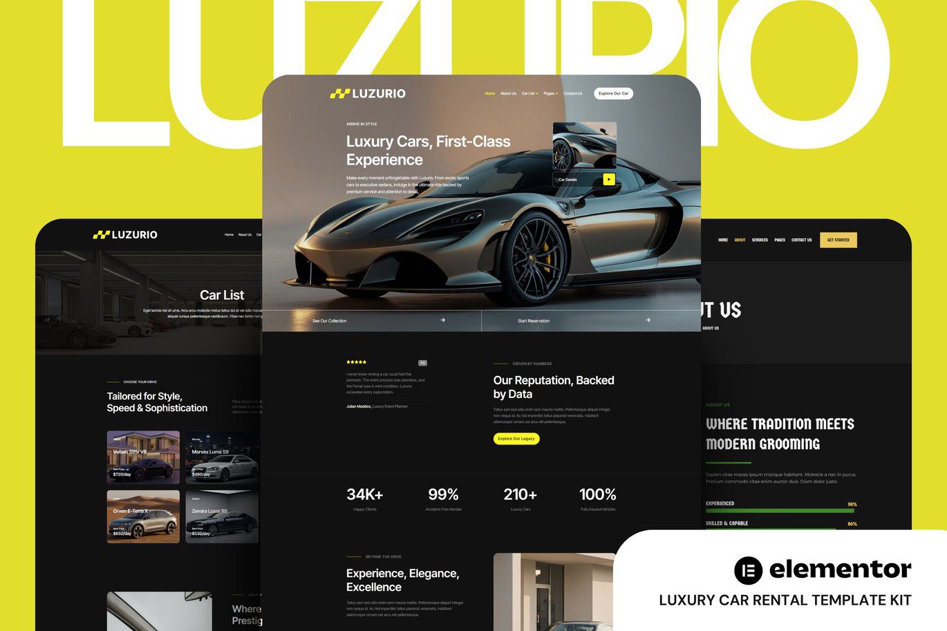 Luzurio – Luxury Car Rental Elementor Template Kit