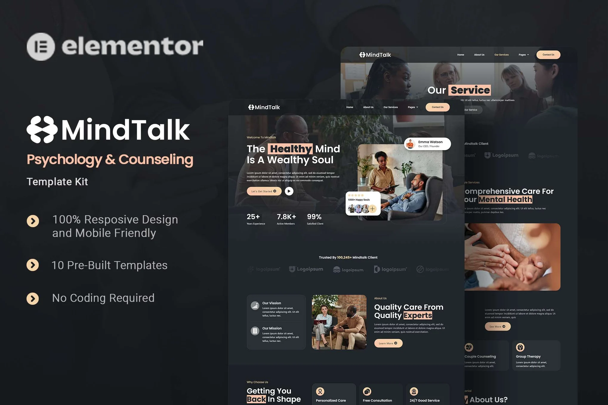 MindTalk – Psychology and Counseling Elementor Template Kit