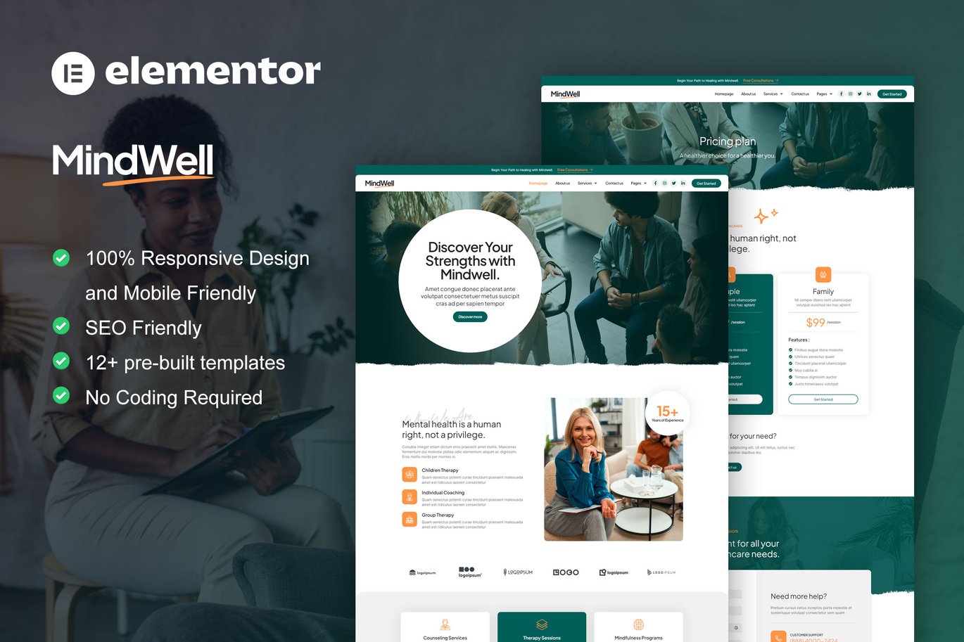 MindWell – Mental Health Care Elementor Pro Template Kit