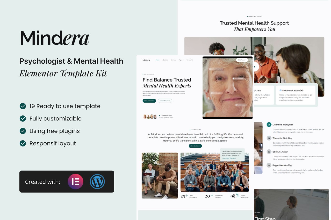 Mindera – Psychologist and Mental Health Elementor Template Kit