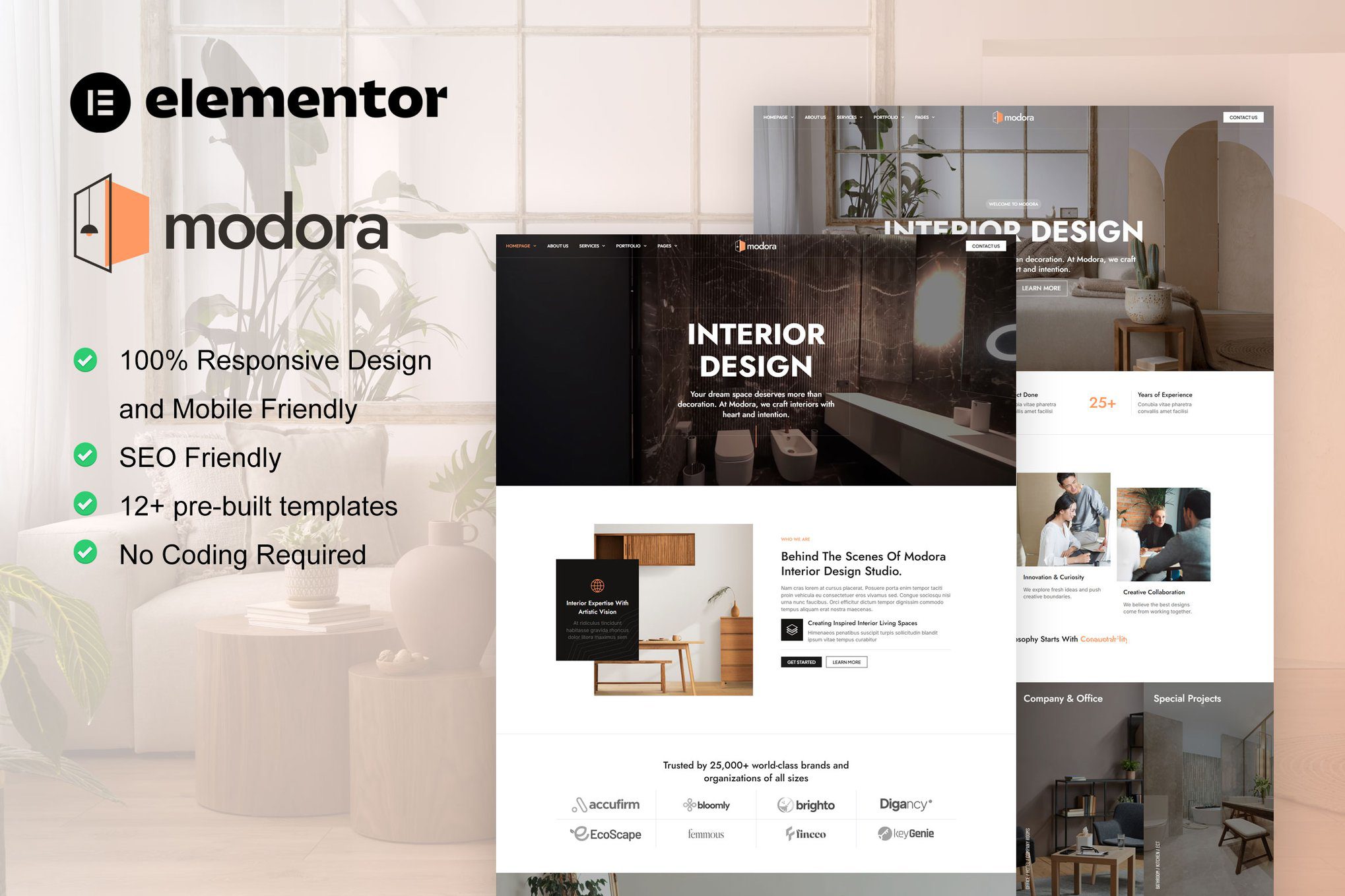 Modora – Interior Design and Architecture Service Elementor Pro Template Kit