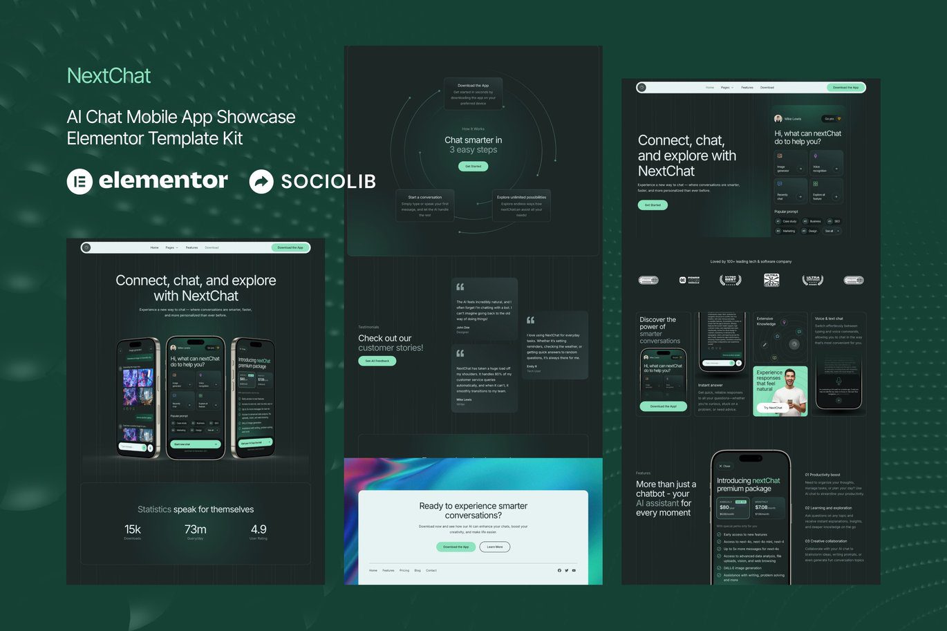 NextChat – AI Chat Mobile App Showcase Elementor Template Kit
