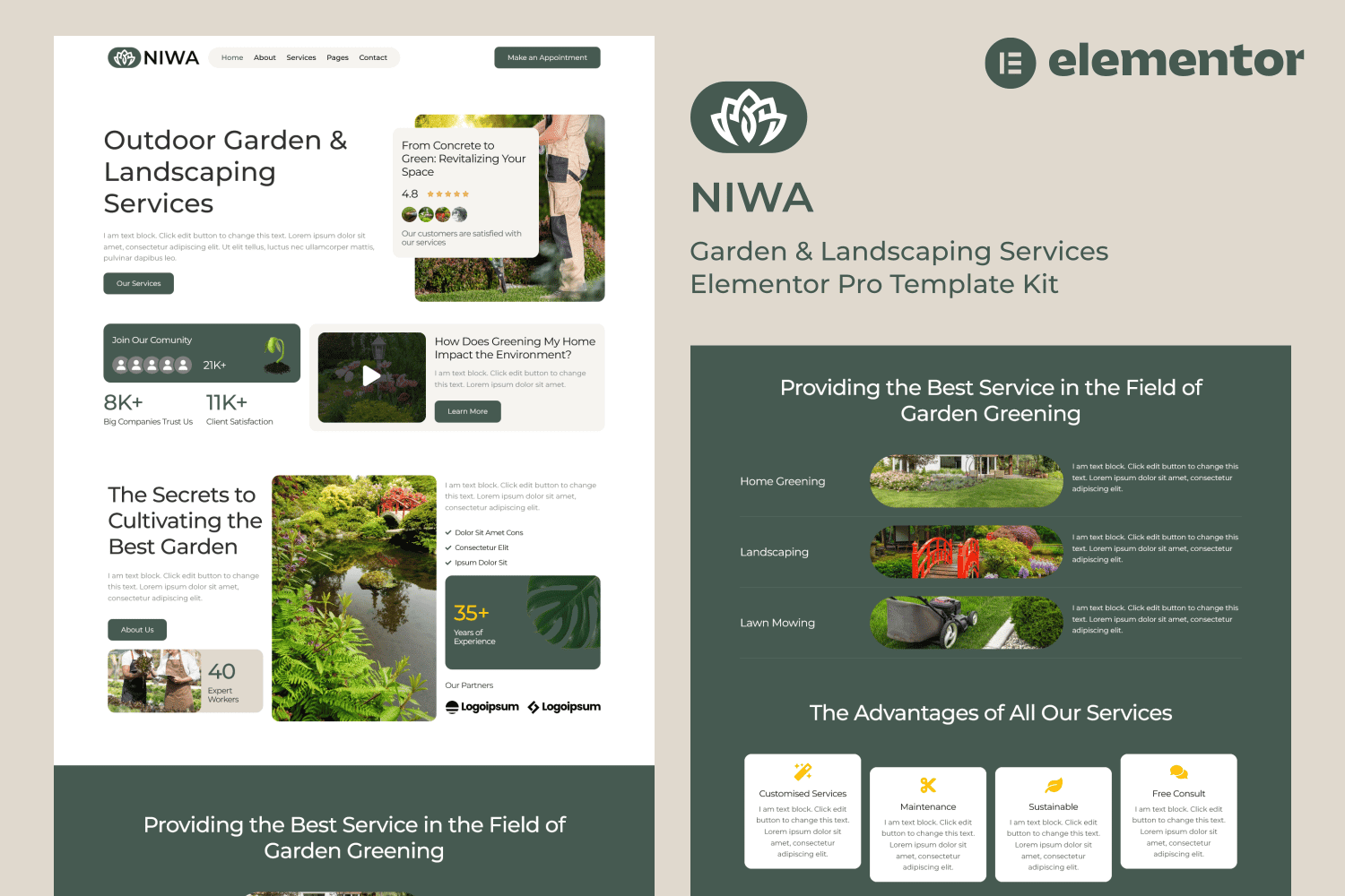 Niwa – Garden and Landscaping Services Elementor Pro Template Kit