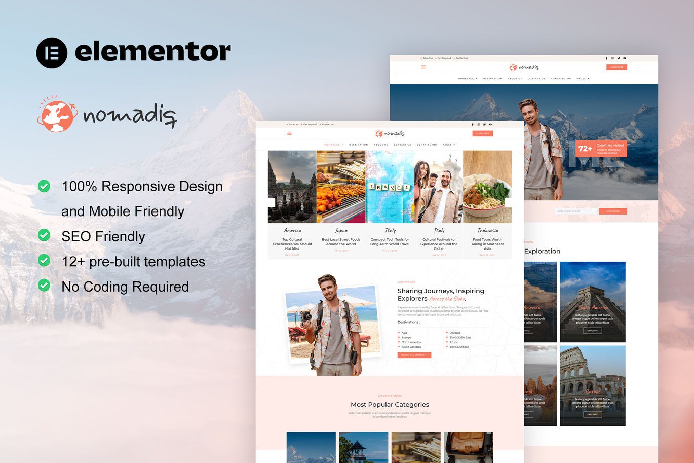 Nomadiq – Travel Blog and Magazine Elementor Pro Template Kit