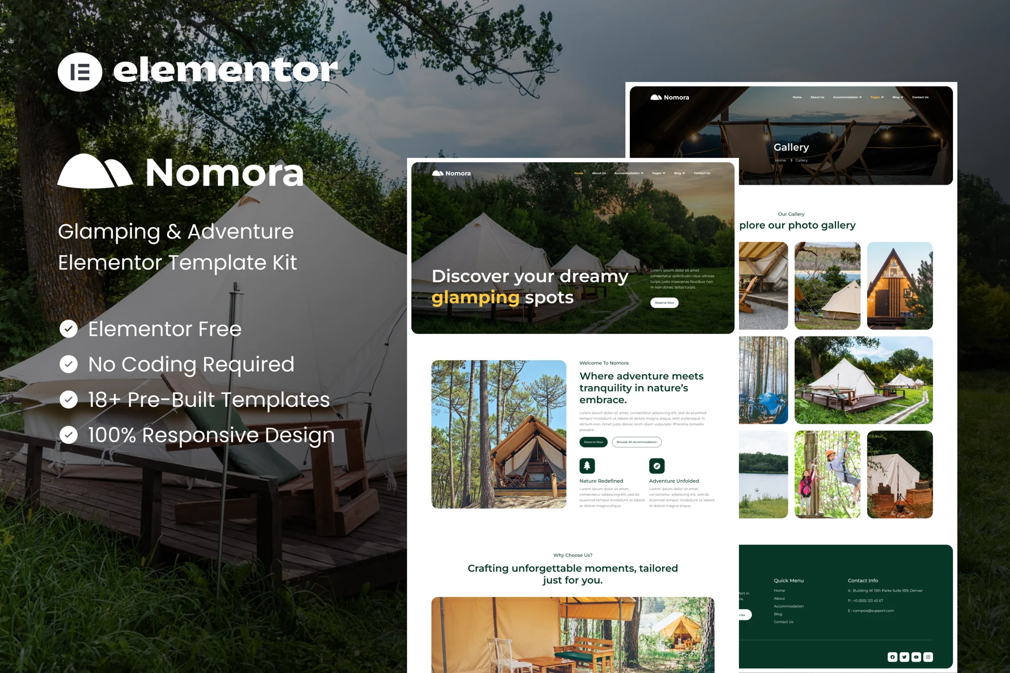 Nomora – Glamping and Adventure Elementor Template Kit