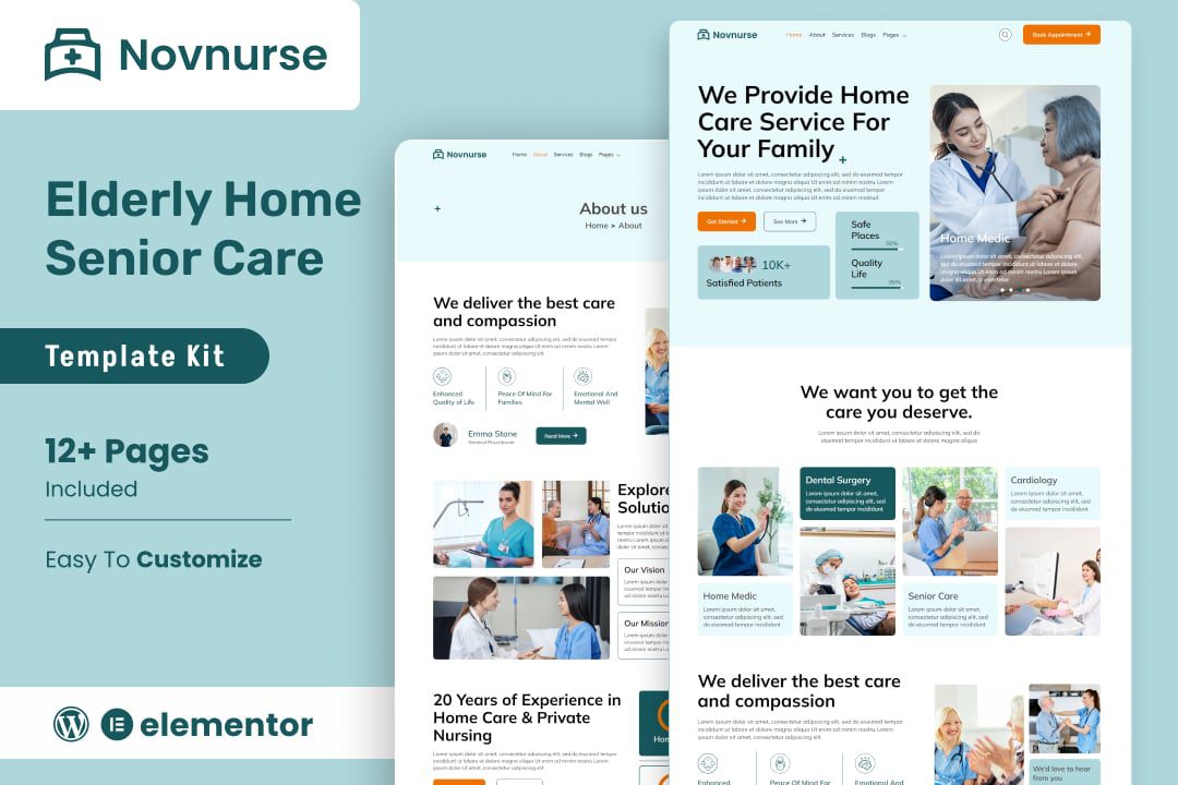 Novnurse – Elderly and Senior Care Services Elementor Template Kit