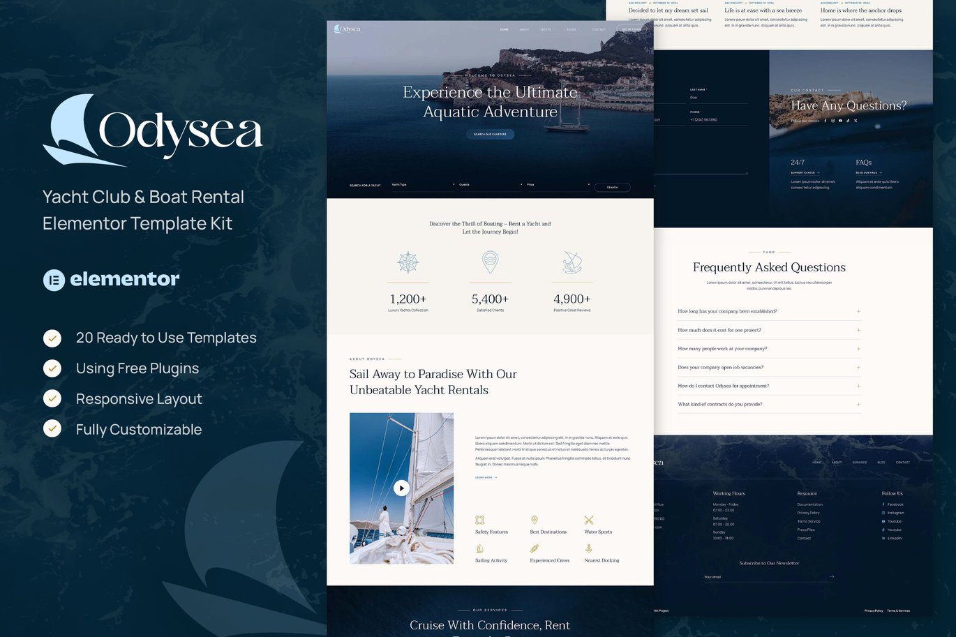 Odysea – Yacht Club and Boat Rental Elementor Template Kit