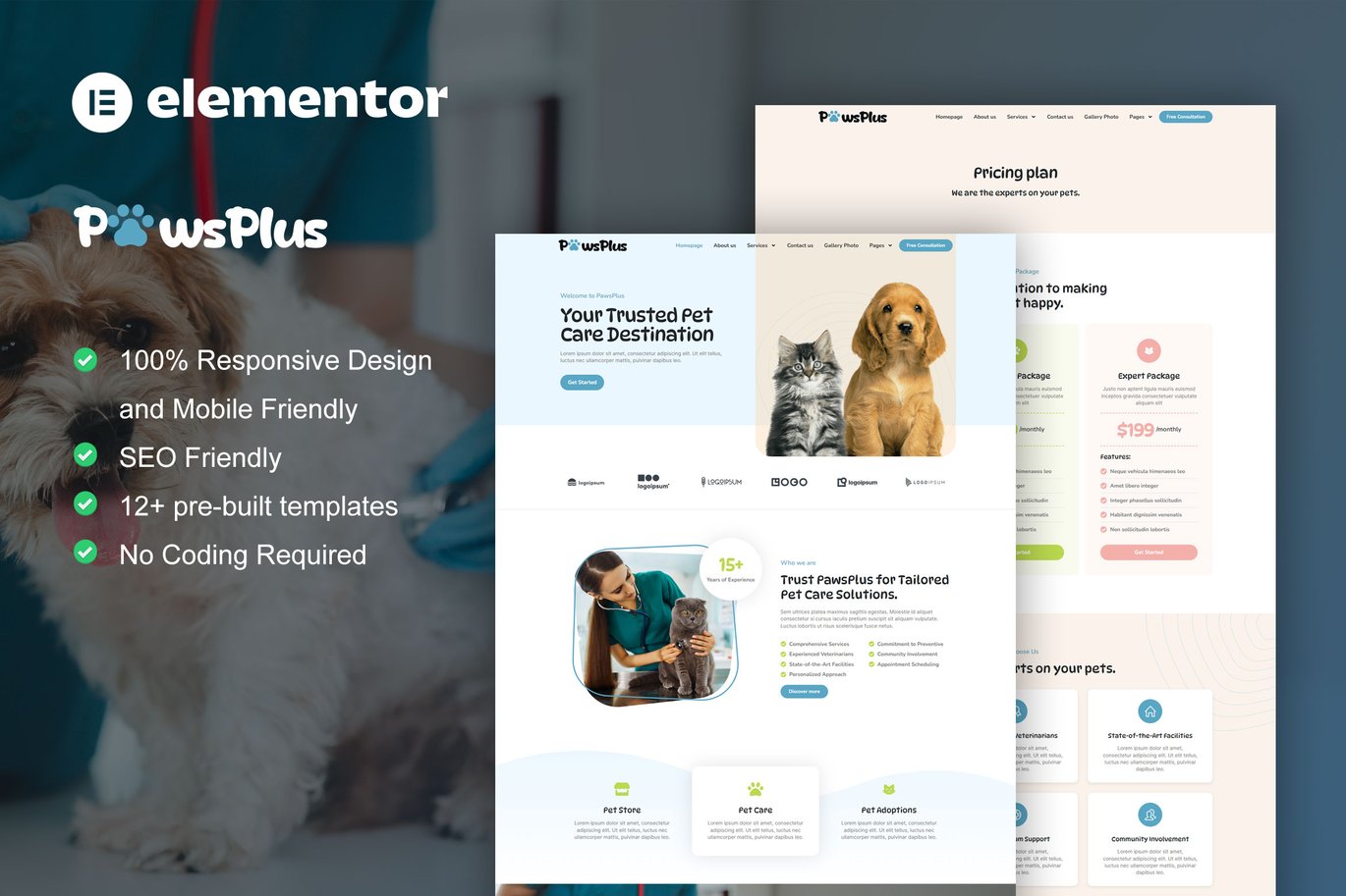PawsPlus – Pet Care and Veterinary Elementor Template Kit