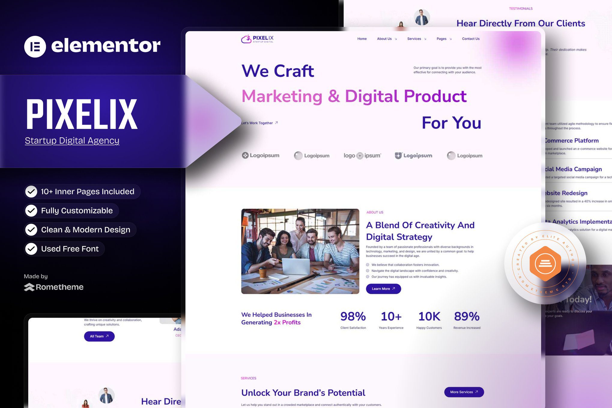 Pixelix – Startup Digital Agency Elementor Template Kit