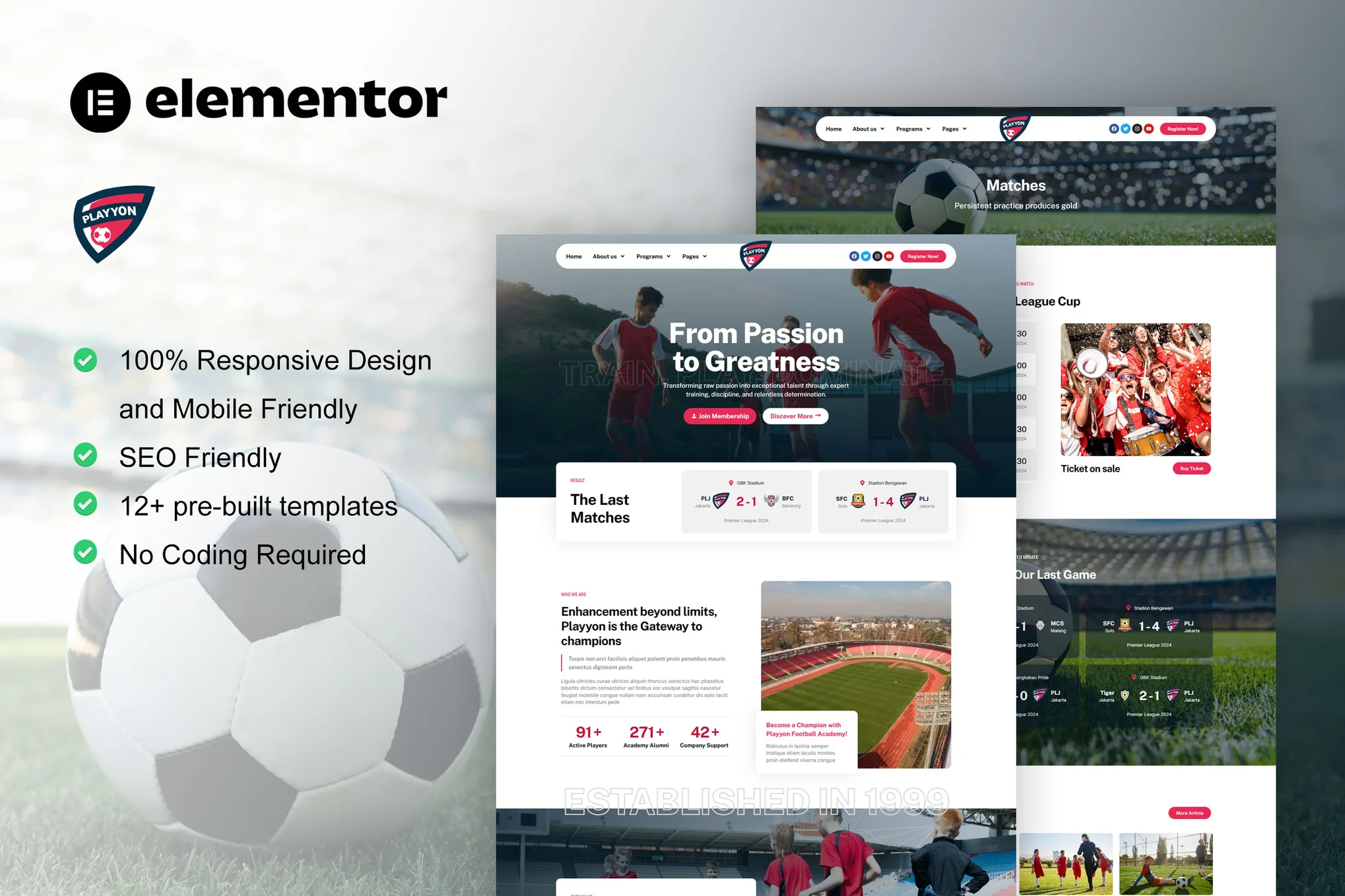 Playyon – Football Team and Sports Academy Elementor Pro Template Kit