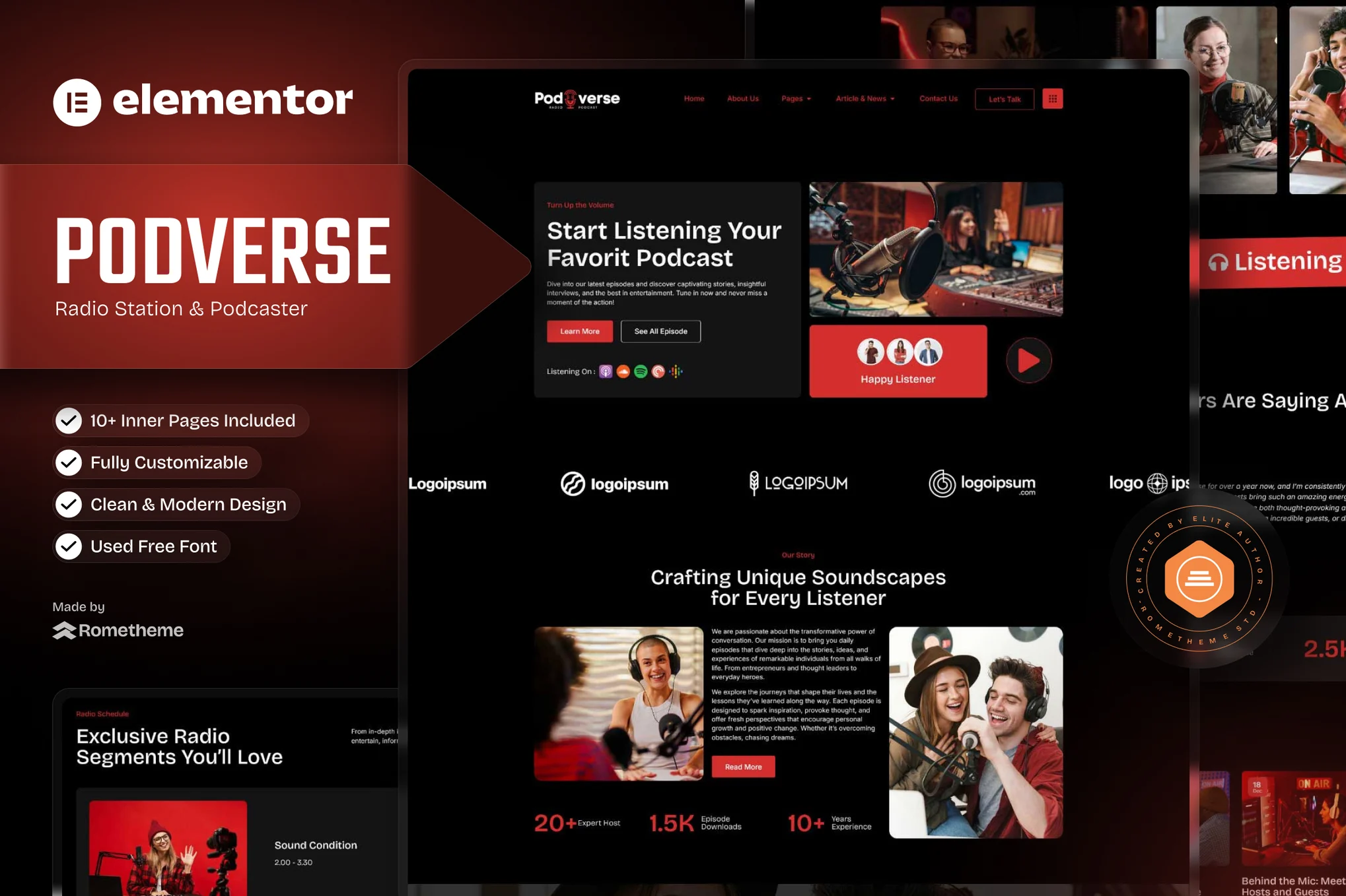 Podverse – Radio Station and Podcaster Elementor Template Kit