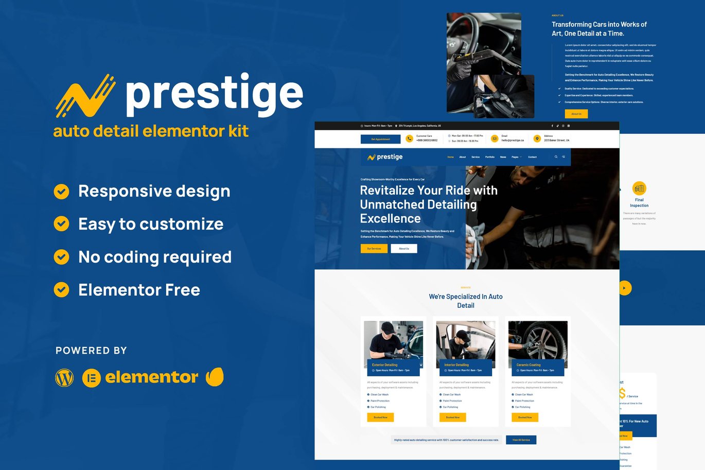 Prestige – Car Repair and Auto Detailing Service Elementor Template Kit