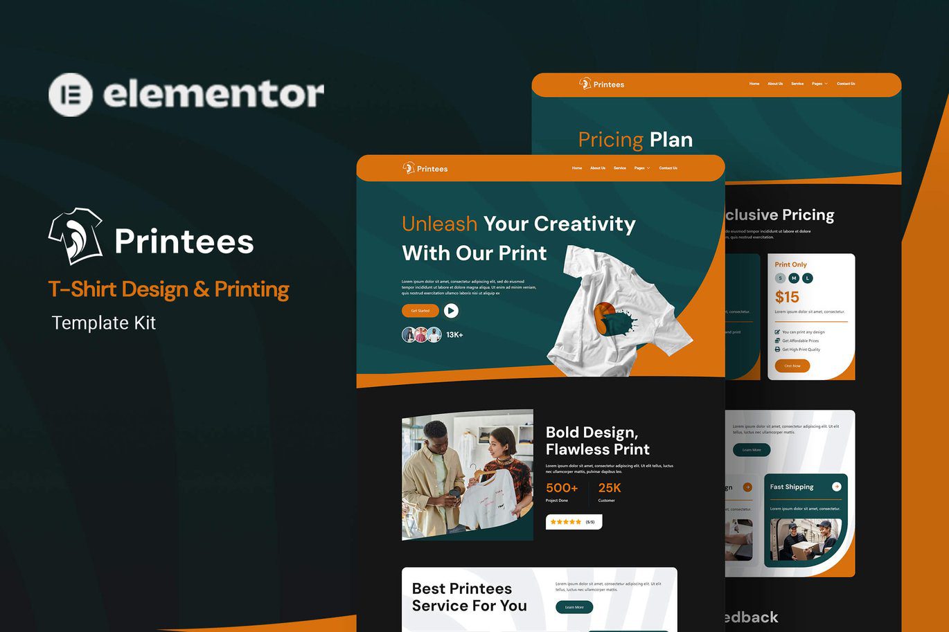 Printees – T-Shirt Design and Printing Elementor Template Kit