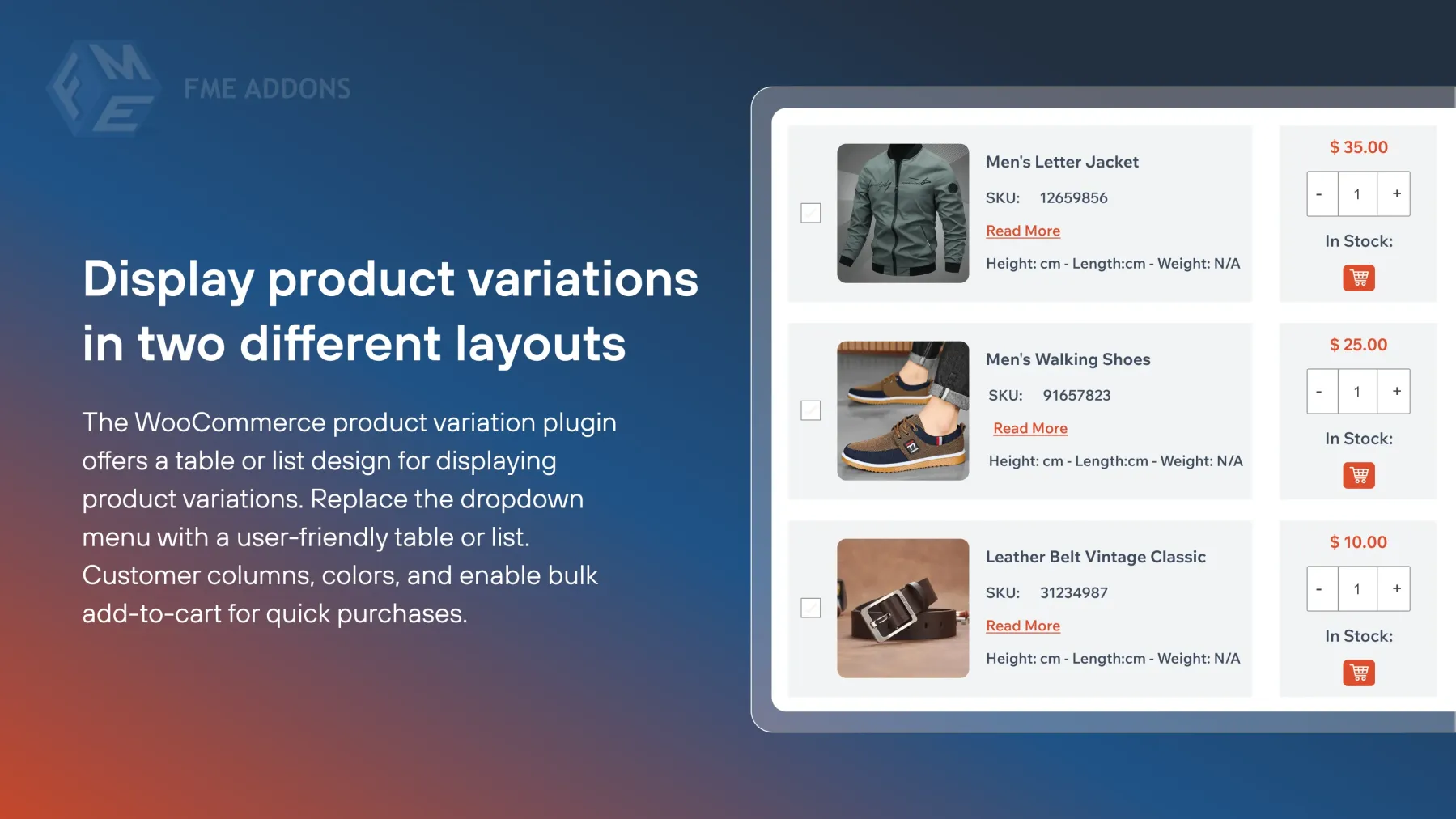 Product Variation Table