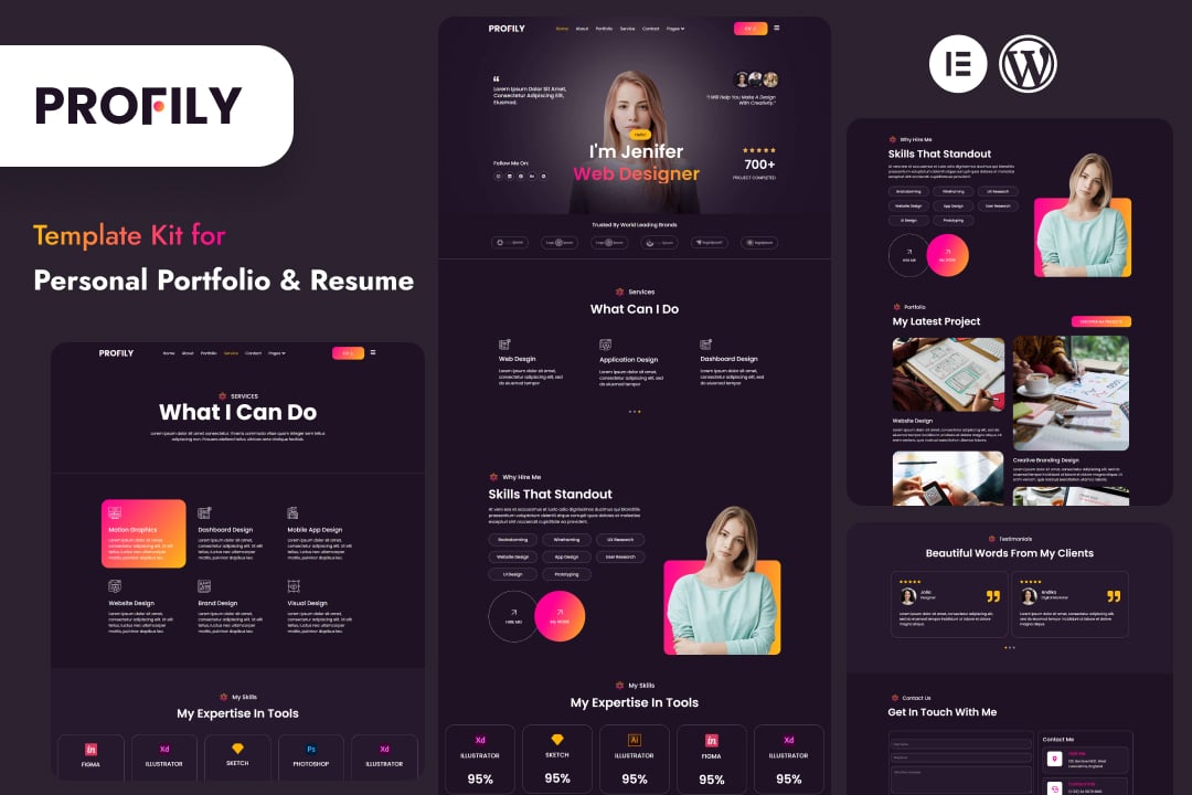 Profily – Personal Portfolios and Resume Elementor Template Kit
