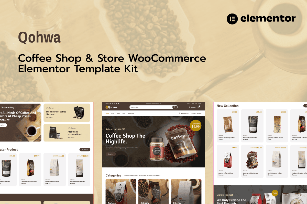 Qohwa – Coffee Shop and Store Ecommerce Elementor Pro Template Kit