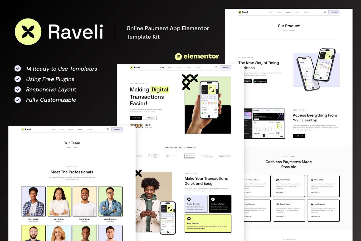 Raveli – Online Payment App Elementor Template Kit