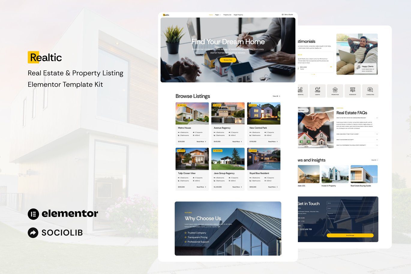 Realtic – Real Estate and Property Listing Elementor Template Kit