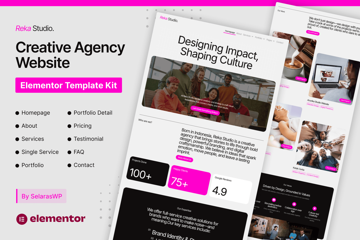 RekaStudio – Design Agency and Portfolio Elementor Pro Template Kit