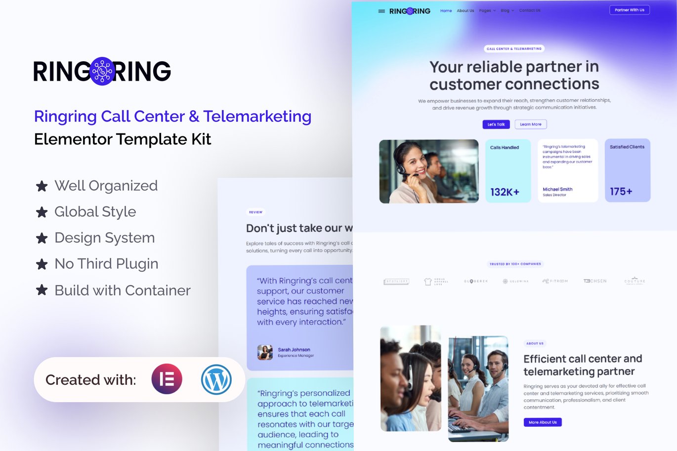 Ringring – Call Center and Telemarketing Elementor Pro Template Kit