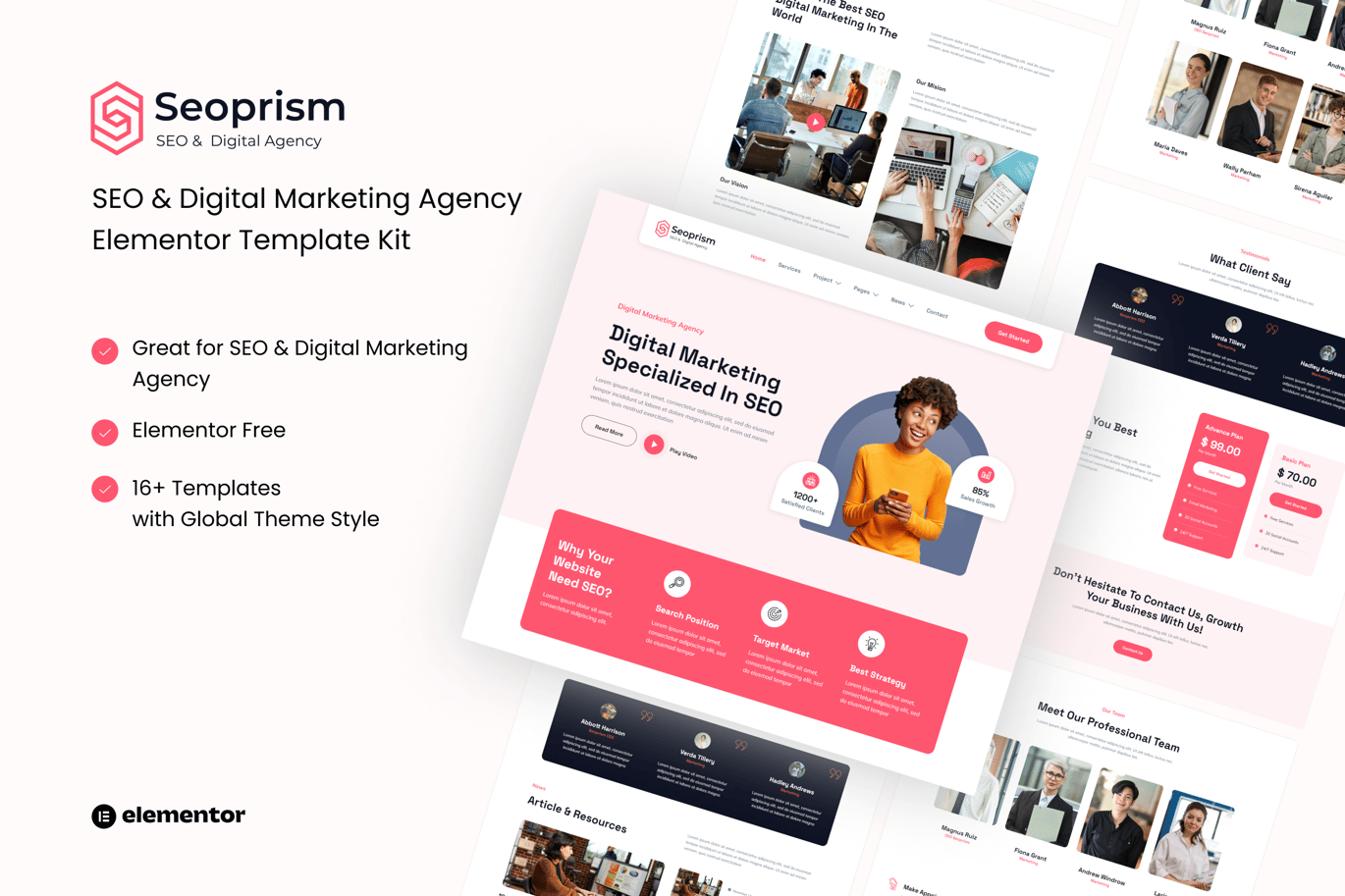 Seoprism – SEO and Digital Agency Elementor Template Kit
