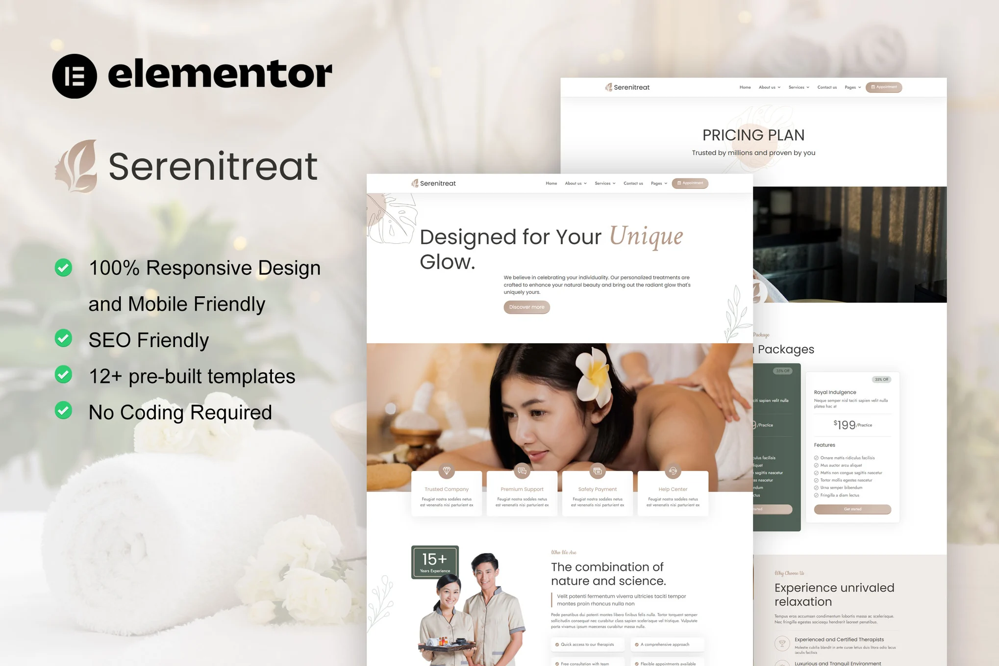 SereniTreat – Spa and Beauty Care Elementor Pro Template Kit