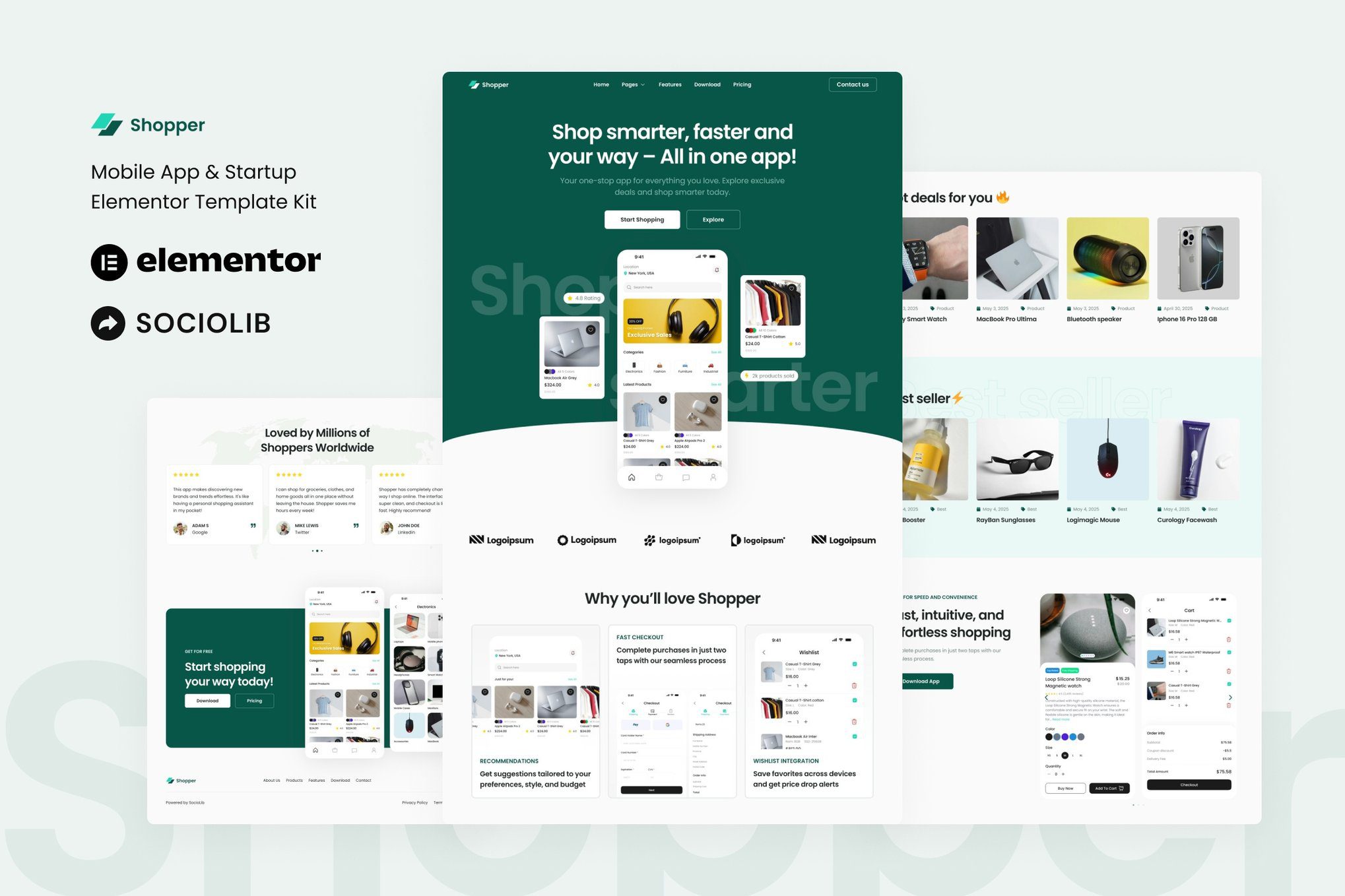 Shopper – Mobile App and Startup Showcase Elementor Template Kit