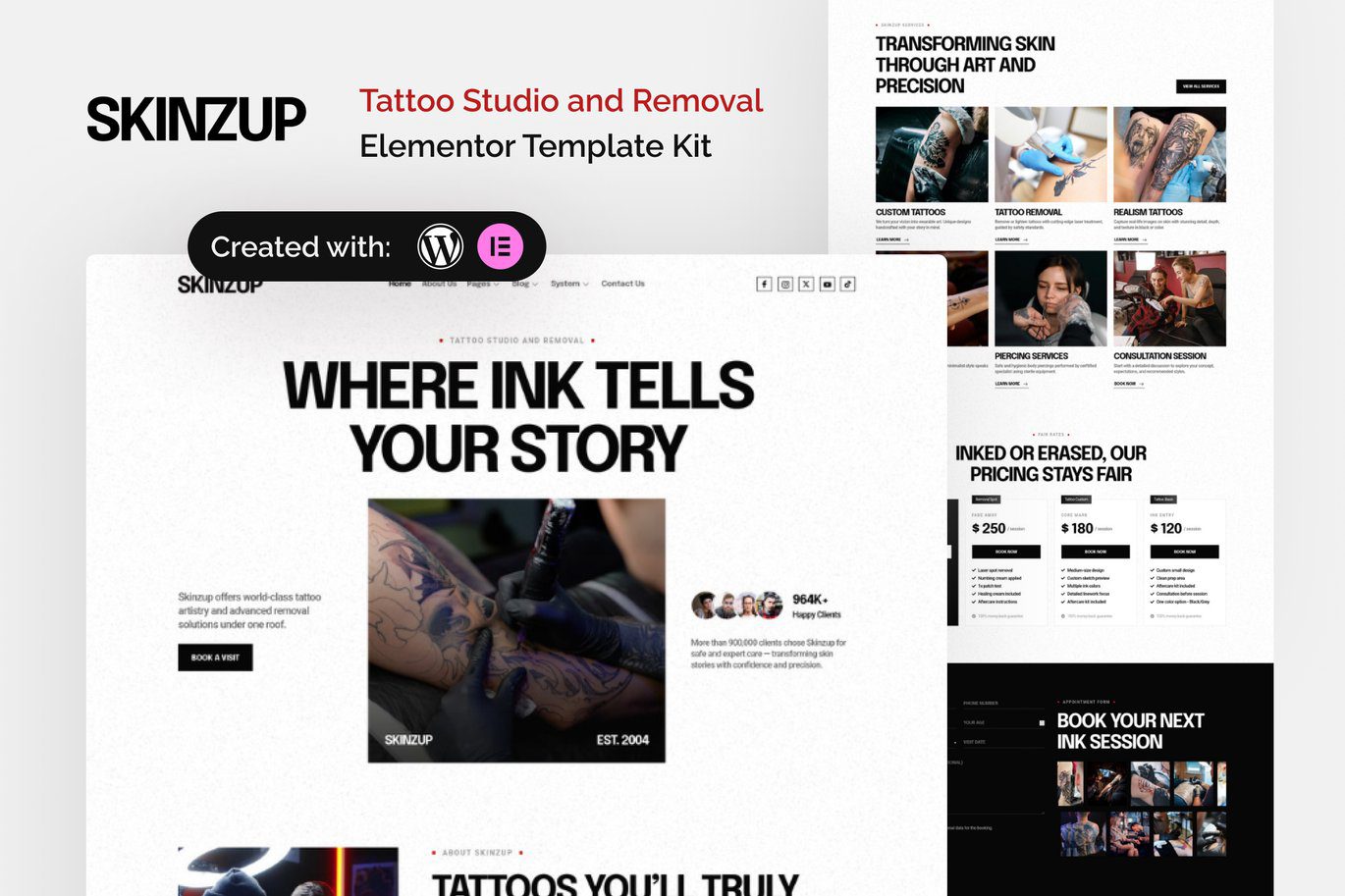 Skinzup – Tattoo Studio and Removal Elementor Template Kit