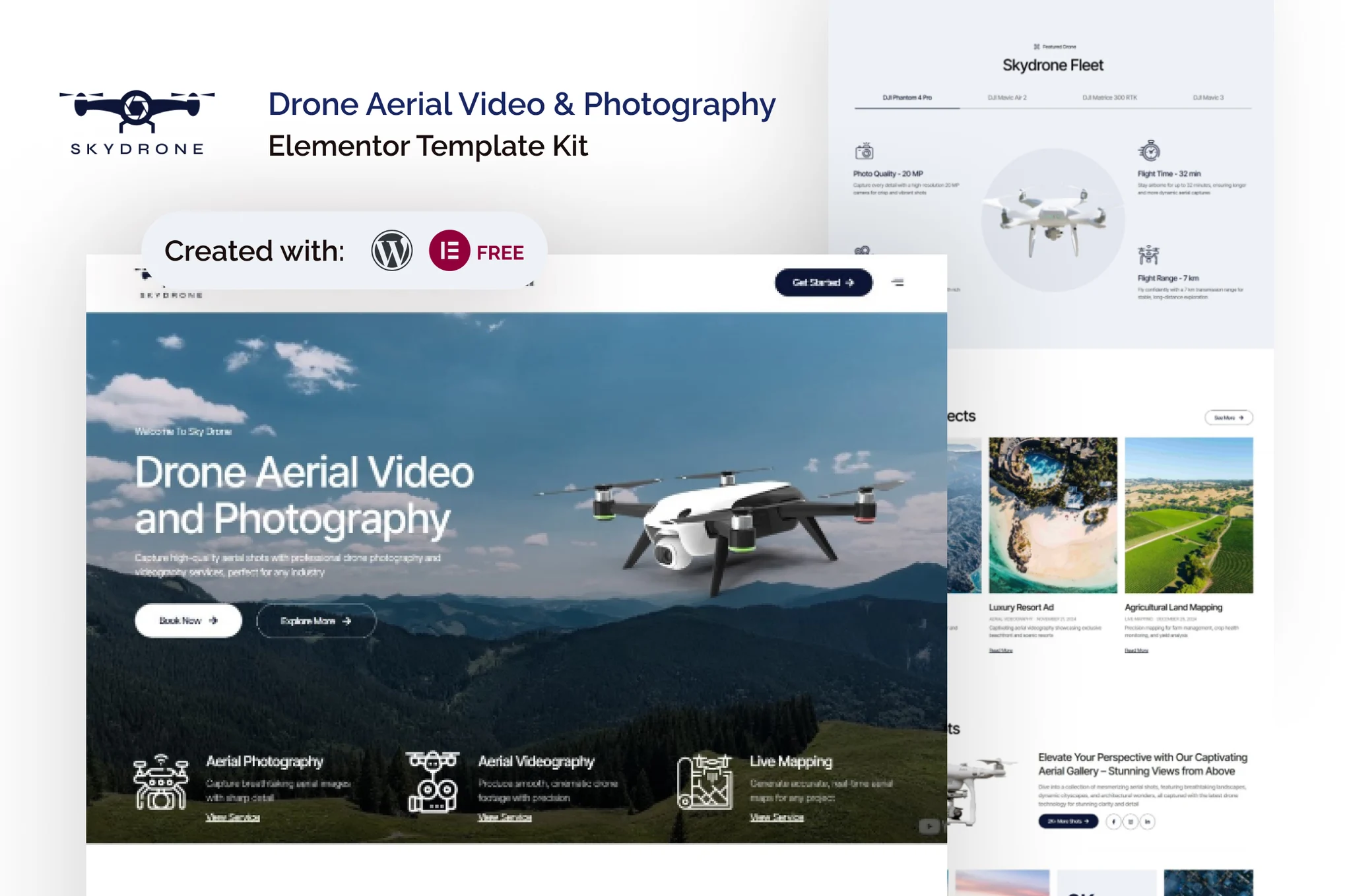 Skydrone – Drone Aerial Video and Photography Elementor Template Kit