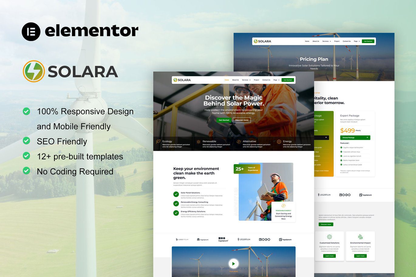 Solara – Solar Panel and Renewable Energy Elementor Template Kit