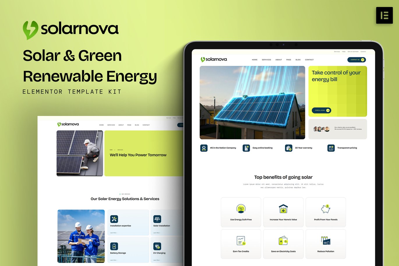 Solarnova – Solar and Green Renewable Energy Elementor Template Kit