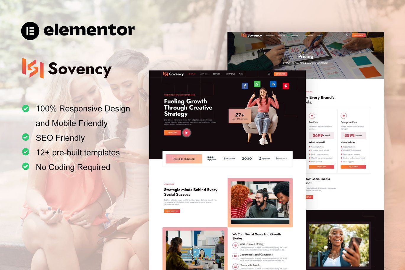 Sovency – Social Media Marketing Agency Elementor Pro Template Kit