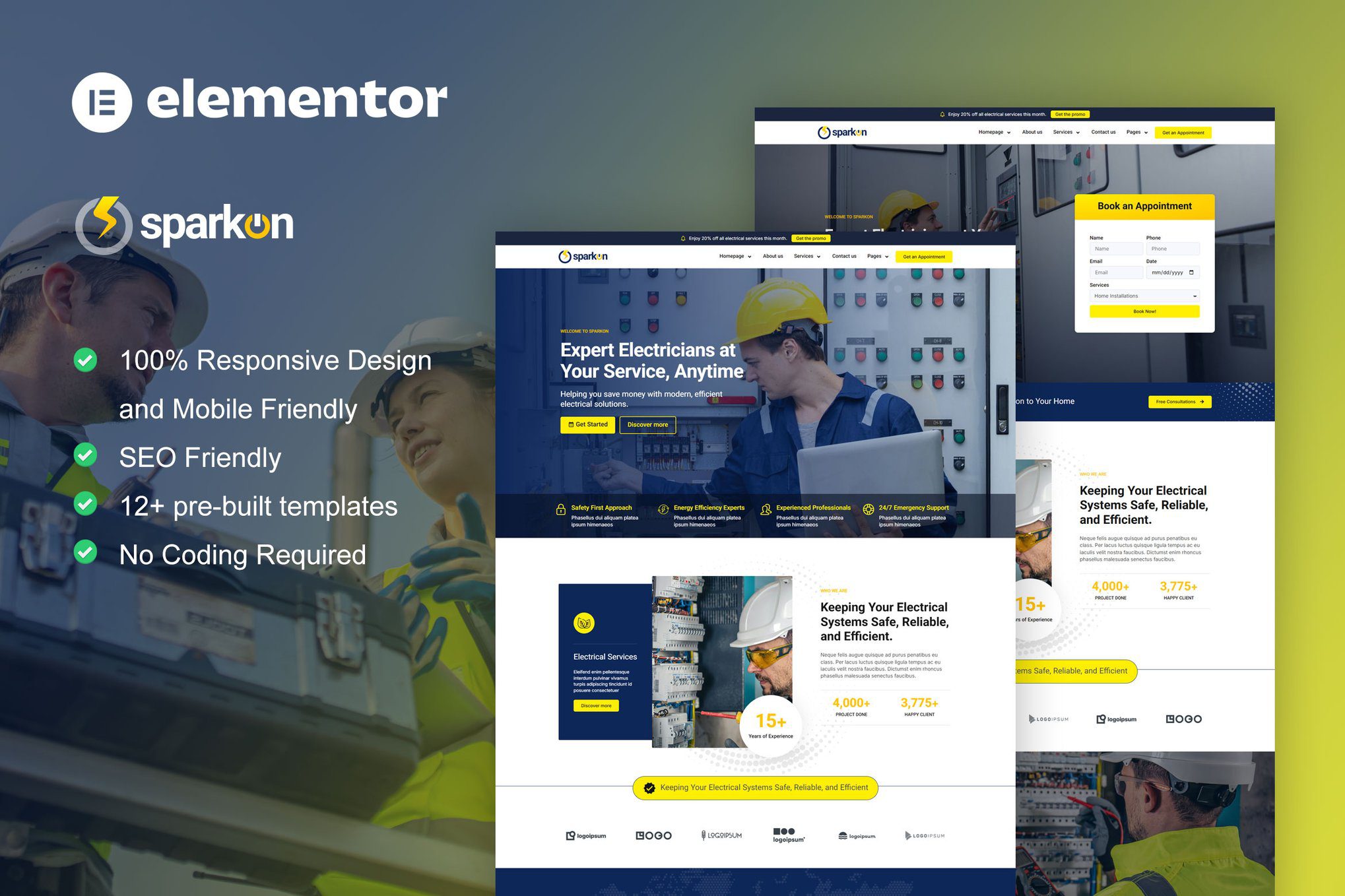 Sparkon – Electrical Installation and Maintenance Service Elementor Pro Template Kit